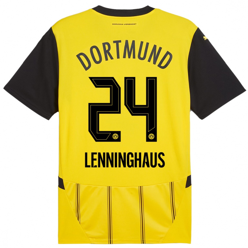 Kids Football Mika Lenninghaus #24 Yellow Black Home Jersey 2024/25 T-Shirt