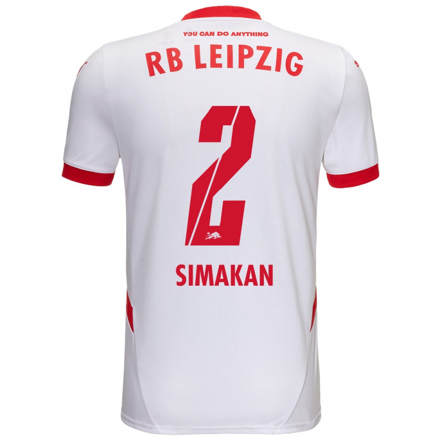 Kids Football Mohamed Simakan #2 White Red Home Jersey 2024/25 T-Shirt