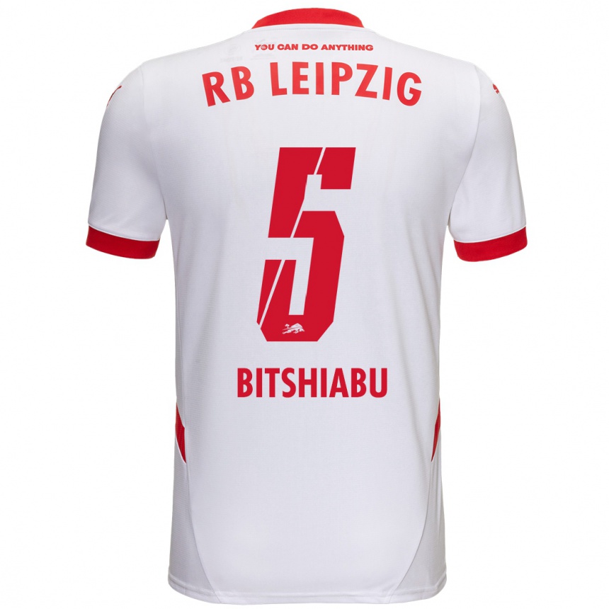 Kids Football El Chadaille Bitshiabu #5 White Red Home Jersey 2024/25 T-Shirt