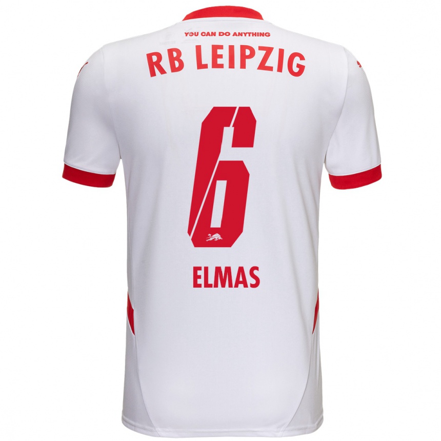 Kids Football Eljif Elmas #6 White Red Home Jersey 2024/25 T-Shirt