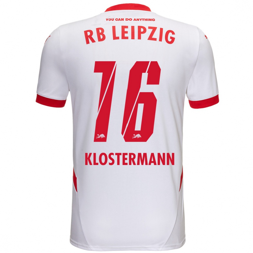 Kids Football Lukas Klostermann #16 White Red Home Jersey 2024/25 T-Shirt