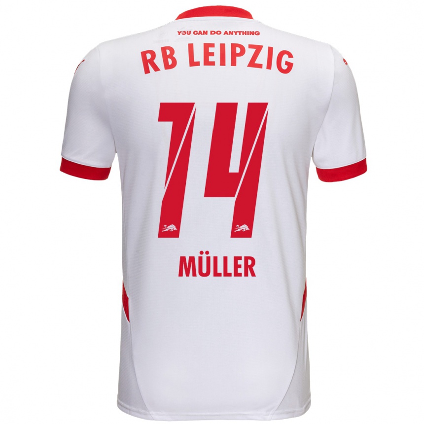 Kids Football Hannes Müller #14 White Red Home Jersey 2024/25 T-Shirt