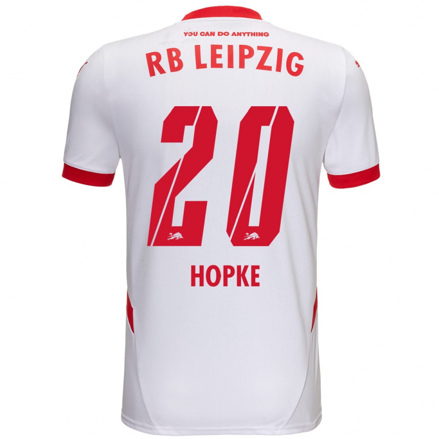 Kids Football Hannes Hopke #20 White Red Home Jersey 2024/25 T-Shirt