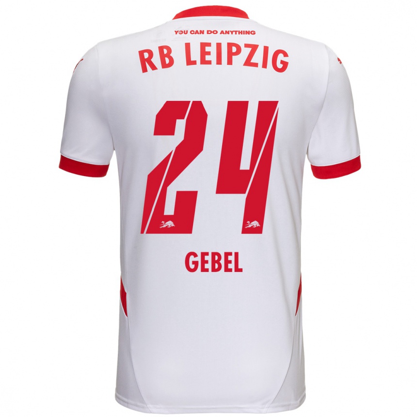 Kids Football Viggo Gebel #24 White Red Home Jersey 2024/25 T-Shirt