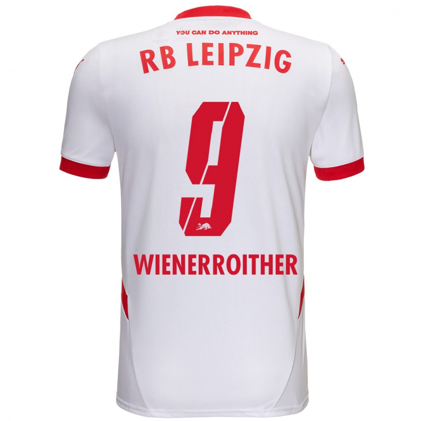 Kids Football Katja Wienerroither #9 White Red Home Jersey 2024/25 T-Shirt