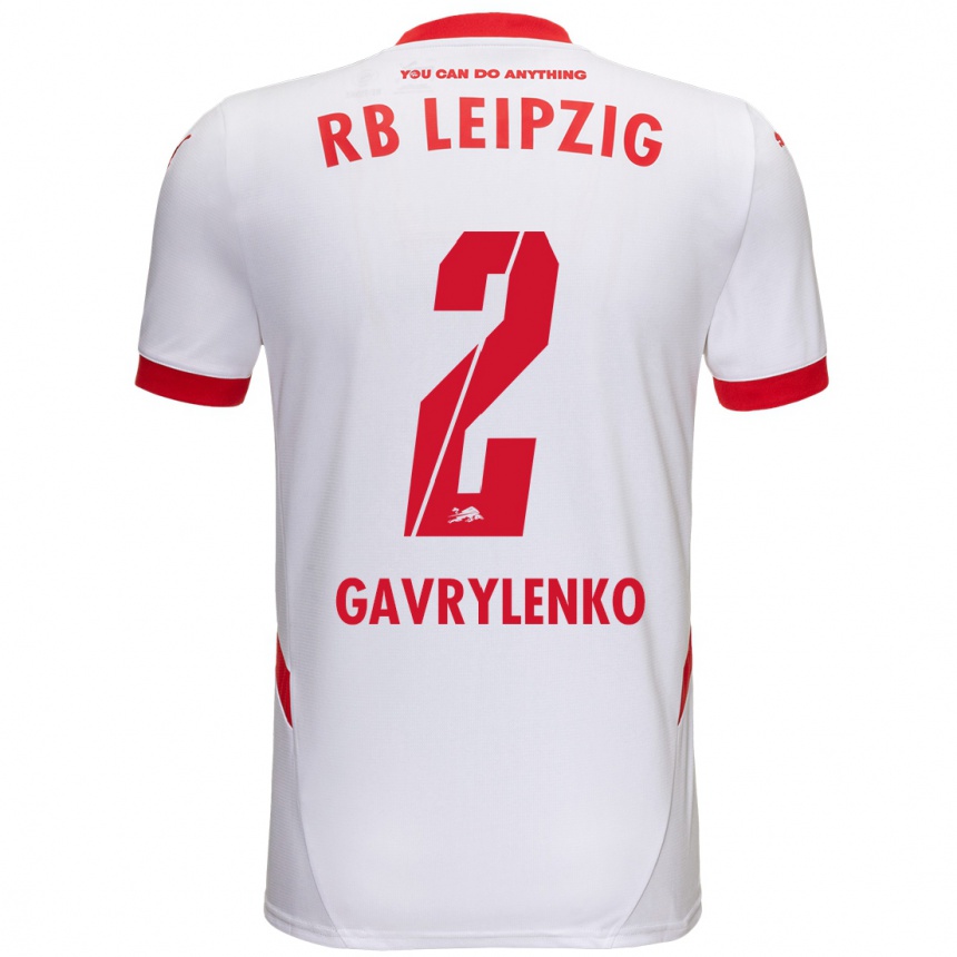 Kids Football Oleksandr Gavrylenko #2 White Red Home Jersey 2024/25 T-Shirt