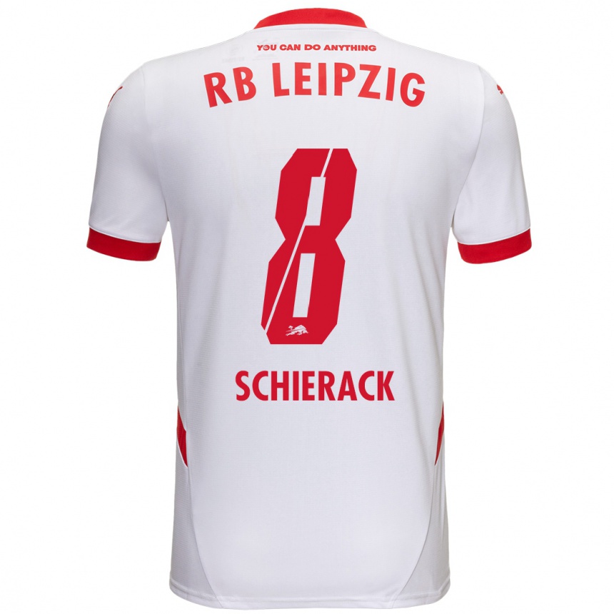 Kids Football Simon Schierack #8 White Red Home Jersey 2024/25 T-Shirt