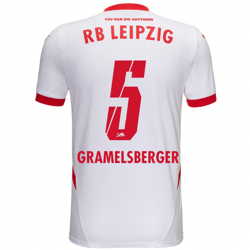 Kids Football Lennert Gramelsberger #5 White Red Home Jersey 2024/25 T-Shirt