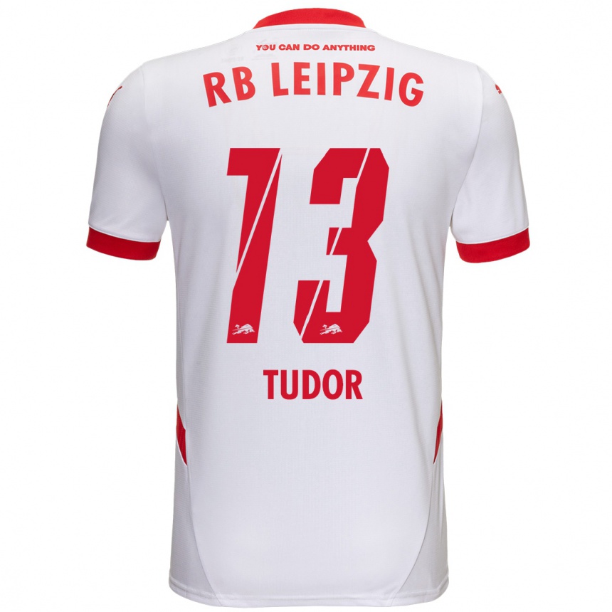 Kids Football Aaron Tudor #13 White Red Home Jersey 2024/25 T-Shirt