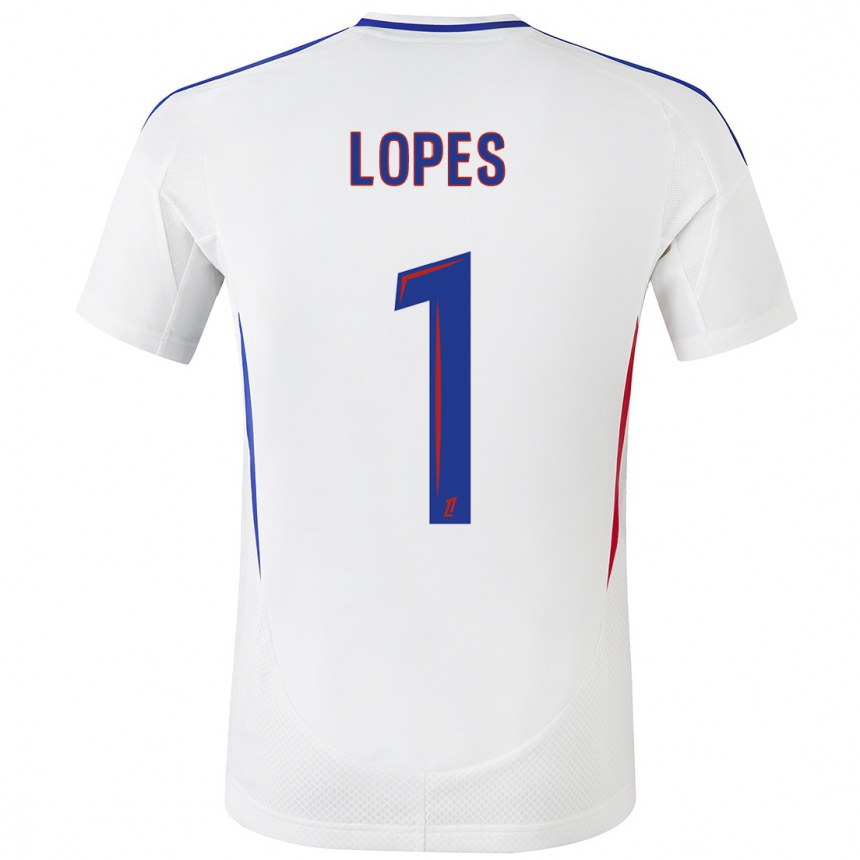 Kids Football Anthony Lopes #1 White Blue Home Jersey 2024/25 T-Shirt