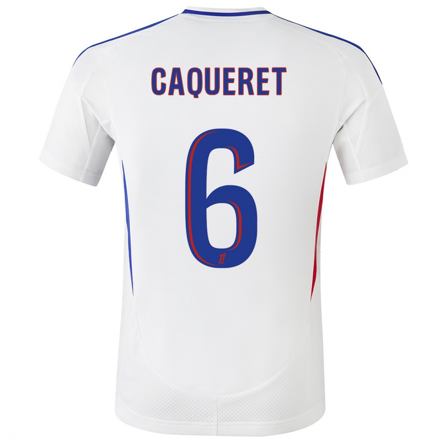 Kids Football Maxence Caqueret #6 White Blue Home Jersey 2024/25 T-Shirt