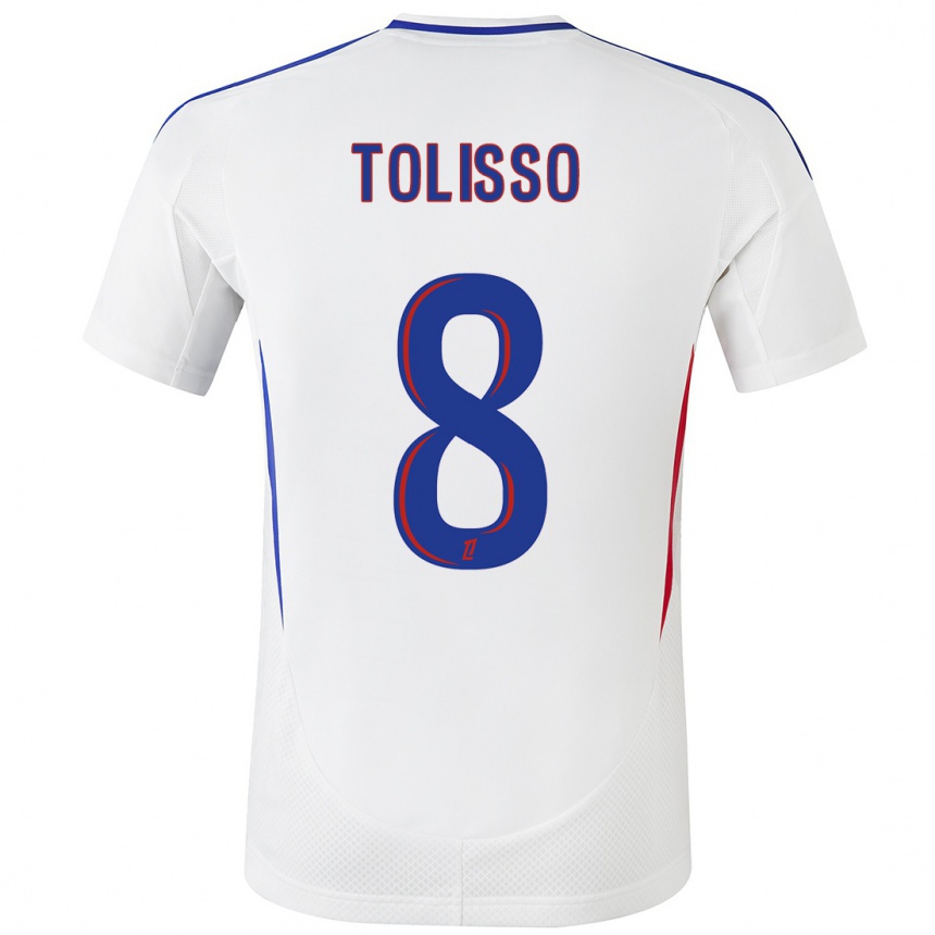 Kids Football Corentin Tolisso #8 White Blue Home Jersey 2024/25 T-Shirt