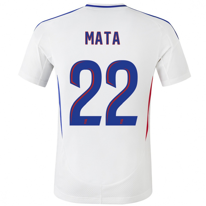 Kids Football Clinton Mata #22 White Blue Home Jersey 2024/25 T-Shirt