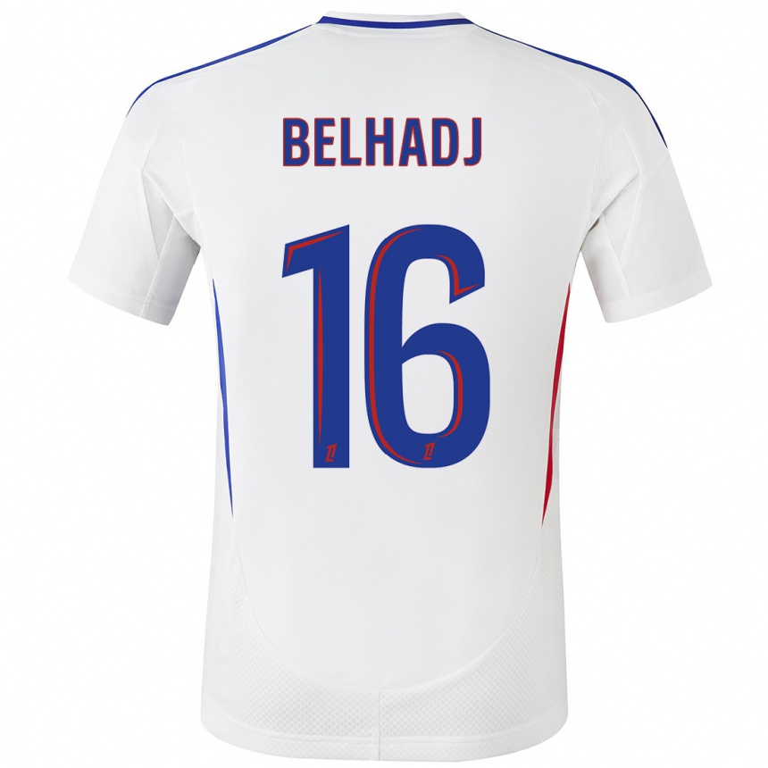 Kids Football Féerine Belhadj #16 White Blue Home Jersey 2024/25 T-Shirt