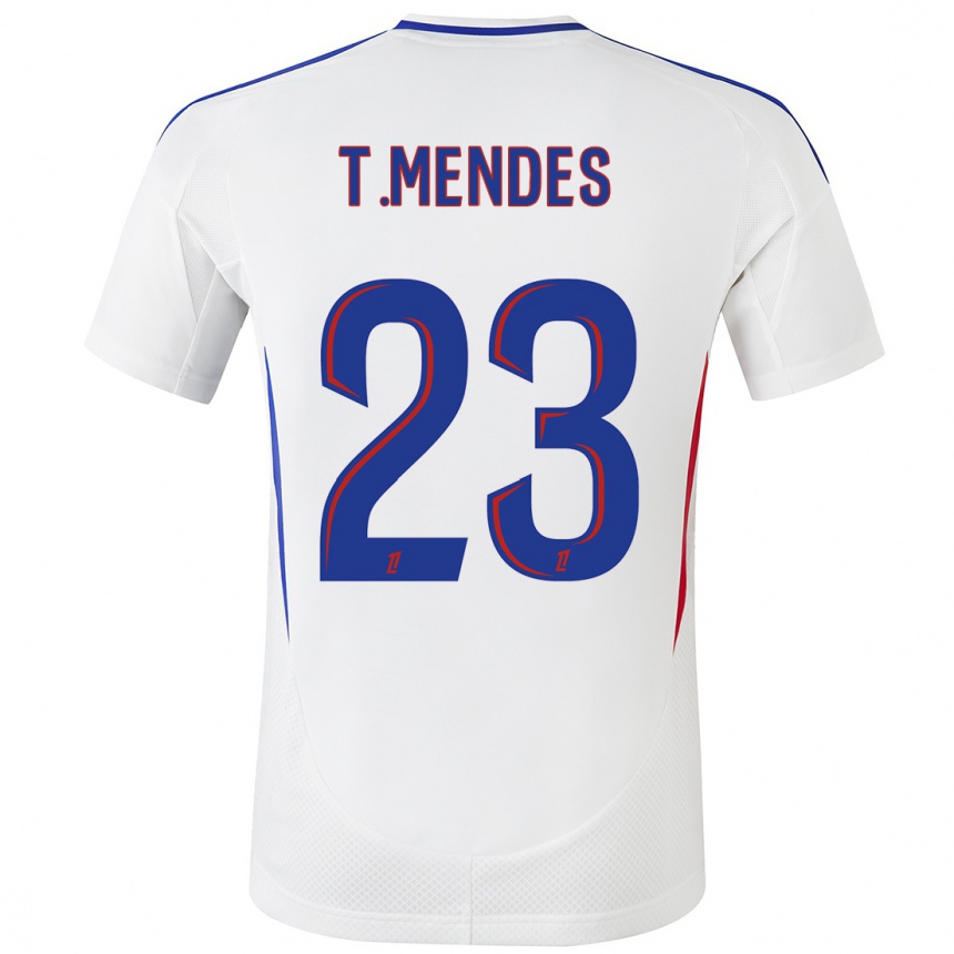 Kids Football Thiago Mendes #23 White Blue Home Jersey 2024/25 T-Shirt