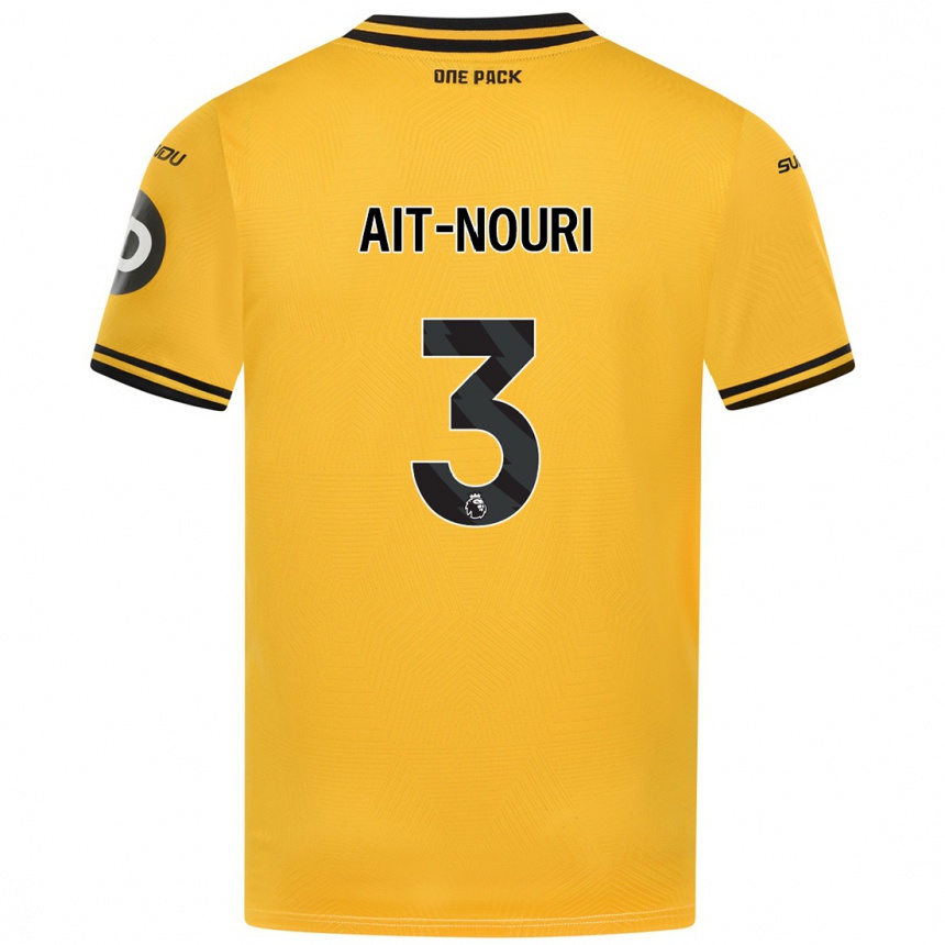 Kids Football Rayan Aït-Nouri #3 Yellow Home Jersey 2024/25 T-Shirt