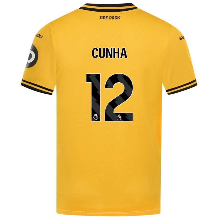 Kids Football Matheus Cunha #12 Yellow Home Jersey 2024/25 T-Shirt