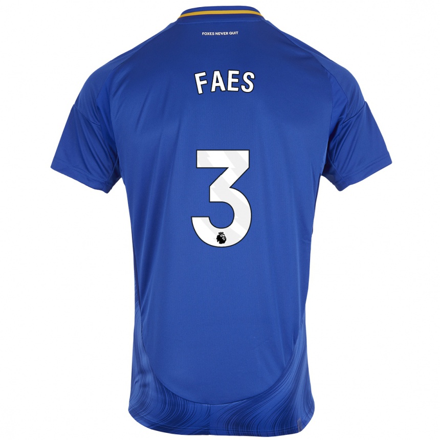 Kids Football Wout Faes #3 Blue White Home Jersey 2024/25 T-Shirt