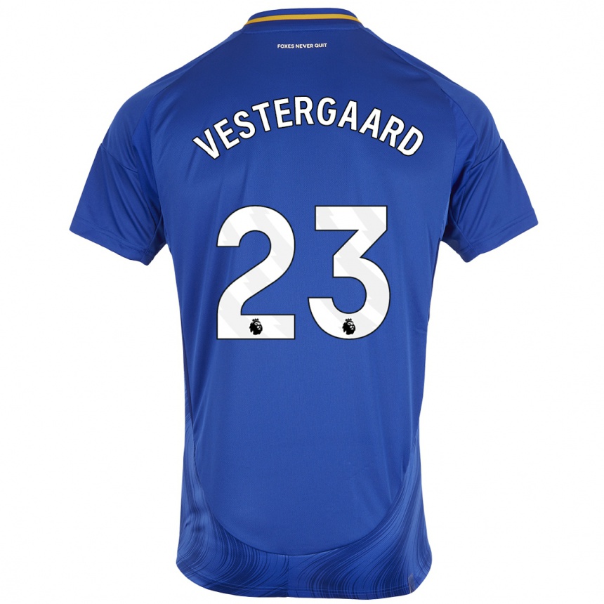 Kids Football Jannik Vestergaard #23 Blue White Home Jersey 2024/25 T-Shirt