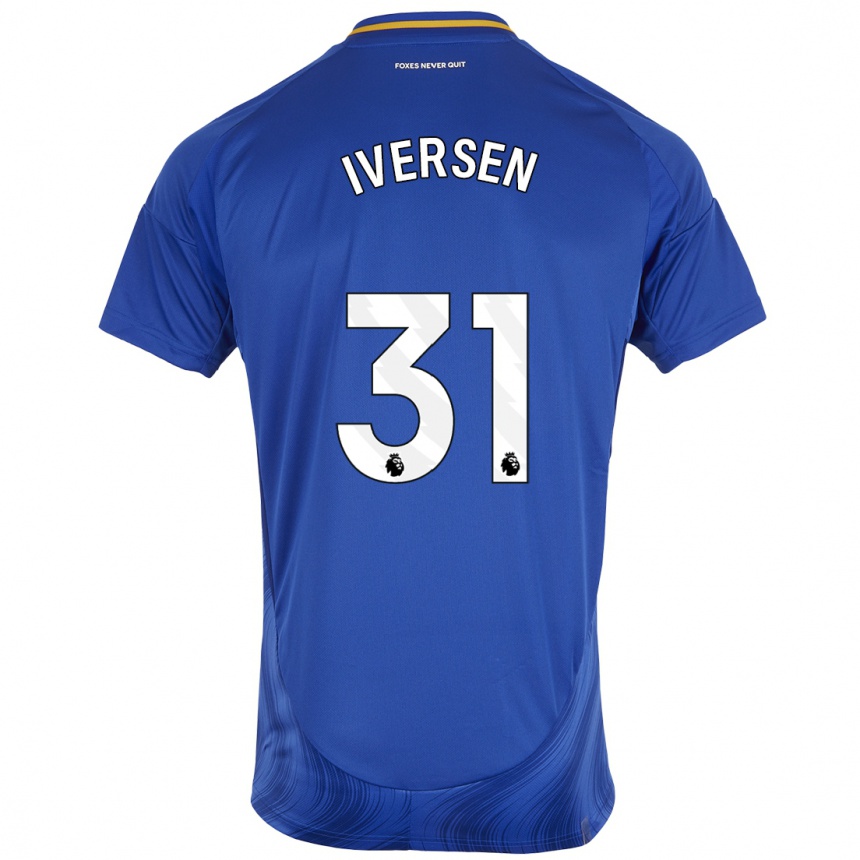 Kids Football Daniel Iversen #31 Blue White Home Jersey 2024/25 T-Shirt