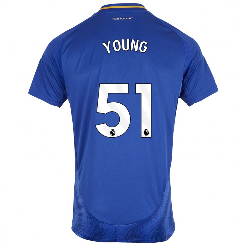 Kids Football Brad Young #51 Blue White Home Jersey 2024/25 T-Shirt