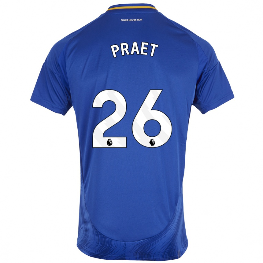 Kids Football Dennis Praet #26 Blue White Home Jersey 2024/25 T-Shirt