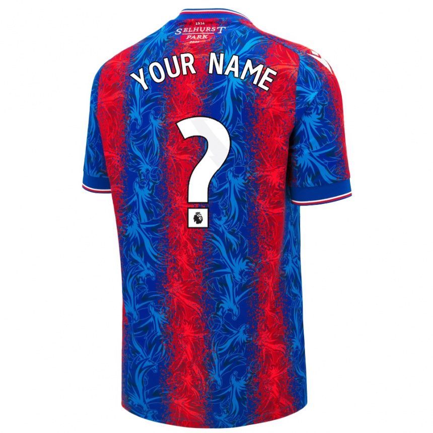 Kids Football Your Name #0 Red Blue Stripes Home Jersey 2024/25 T-Shirt