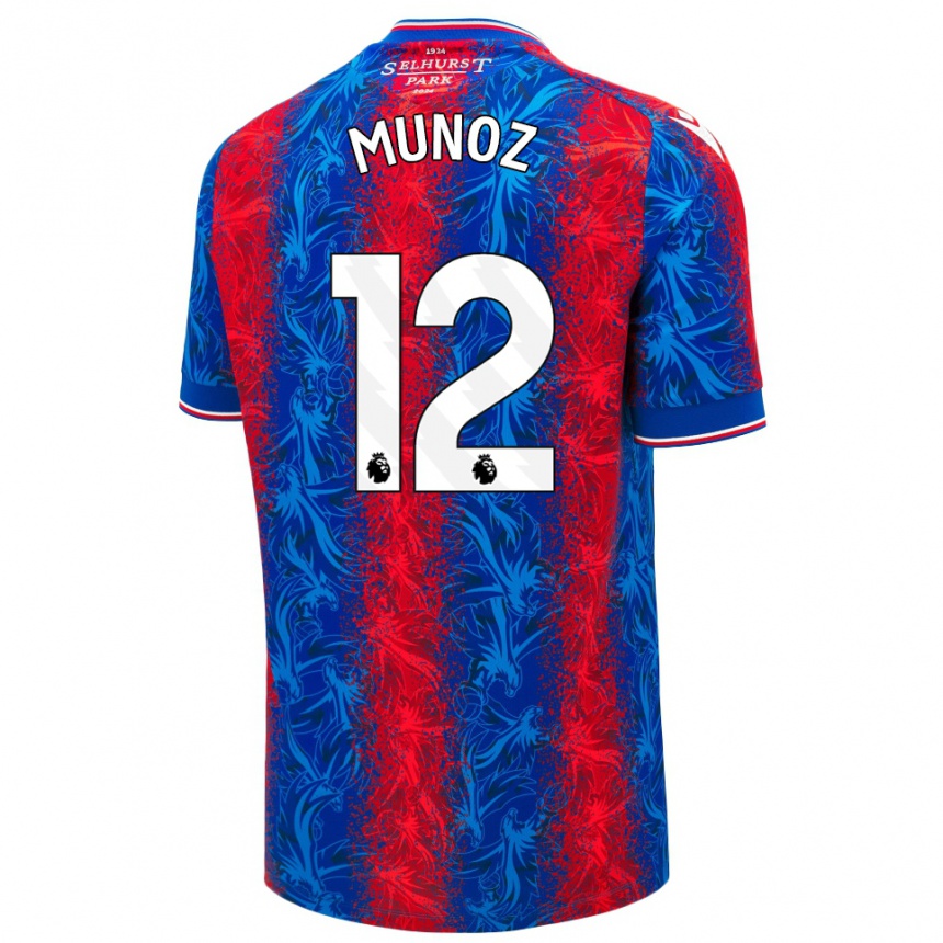 Kids Football Daniel Muñoz #12 Red Blue Stripes Home Jersey 2024/25 T-Shirt