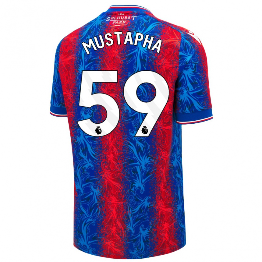 Kids Football Hindolo Mustapha #59 Red Blue Stripes Home Jersey 2024/25 T-Shirt