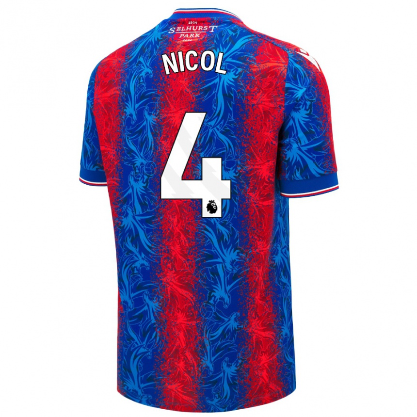 Kids Football Leigh Nicol #4 Red Blue Stripes Home Jersey 2024/25 T-Shirt