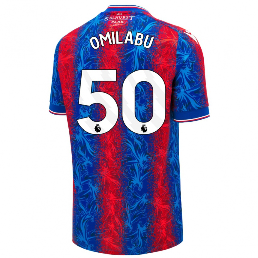 Kids Football David Omilabu #50 Red Blue Stripes Home Jersey 2024/25 T-Shirt