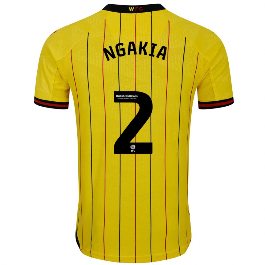 Kids Football Jeremy Ngakia #2 Yellow Black Home Jersey 2024/25 T-Shirt