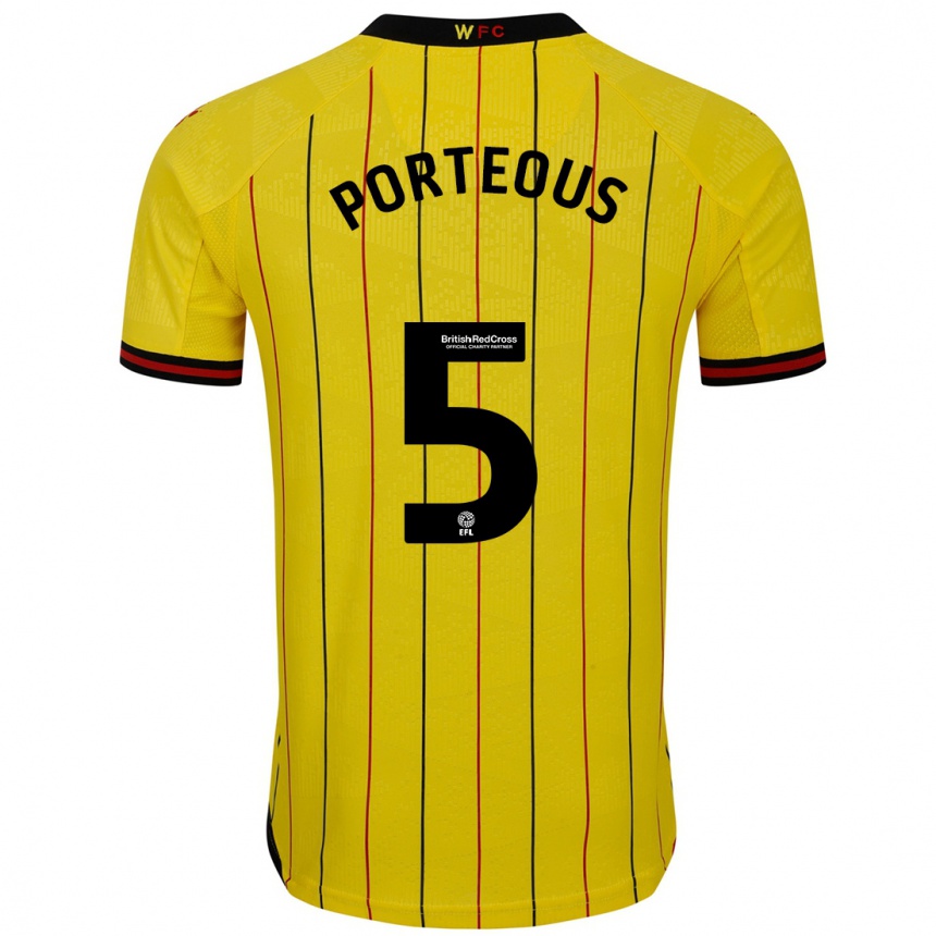 Kids Football Ryan Porteous #5 Yellow Black Home Jersey 2024/25 T-Shirt