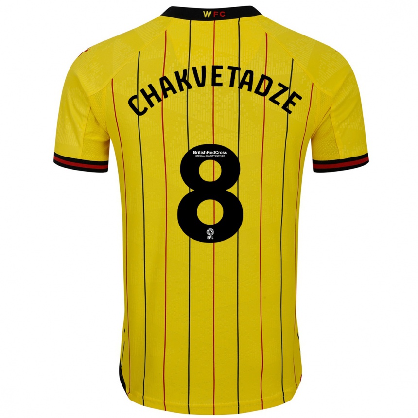 Kids Football Giorgi Chakvetadze #8 Yellow Black Home Jersey 2024/25 T-Shirt