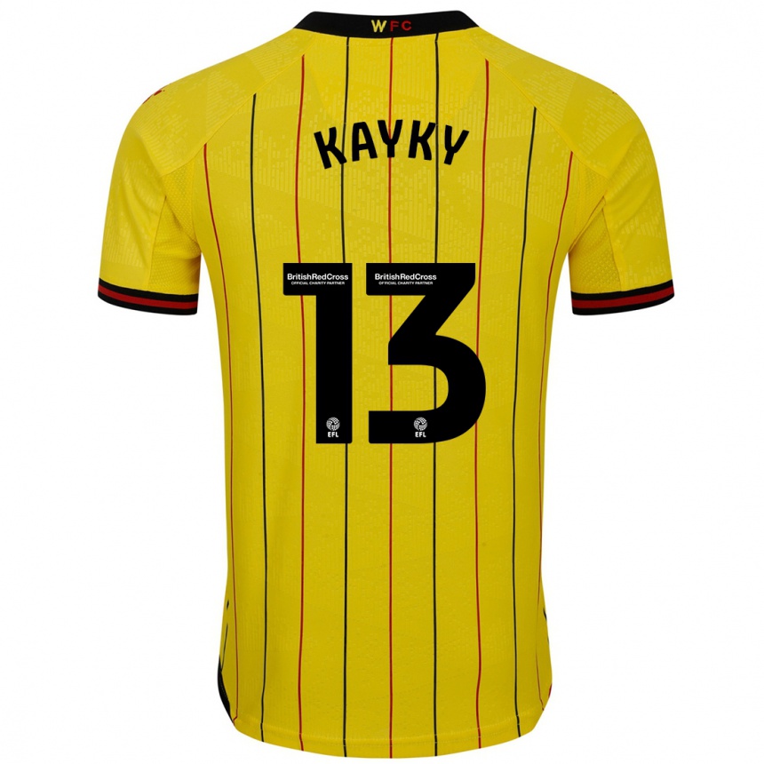 Kids Football Kayky Almeida #13 Yellow Black Home Jersey 2024/25 T-Shirt