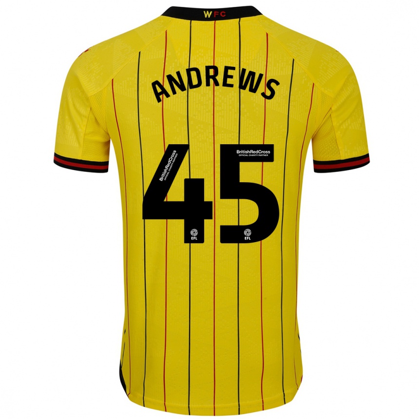 Kids Football Ryan Andrews #45 Yellow Black Home Jersey 2024/25 T-Shirt