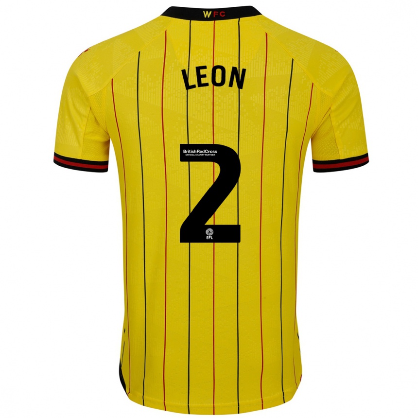 Kids Football Lucía León #2 Yellow Black Home Jersey 2024/25 T-Shirt