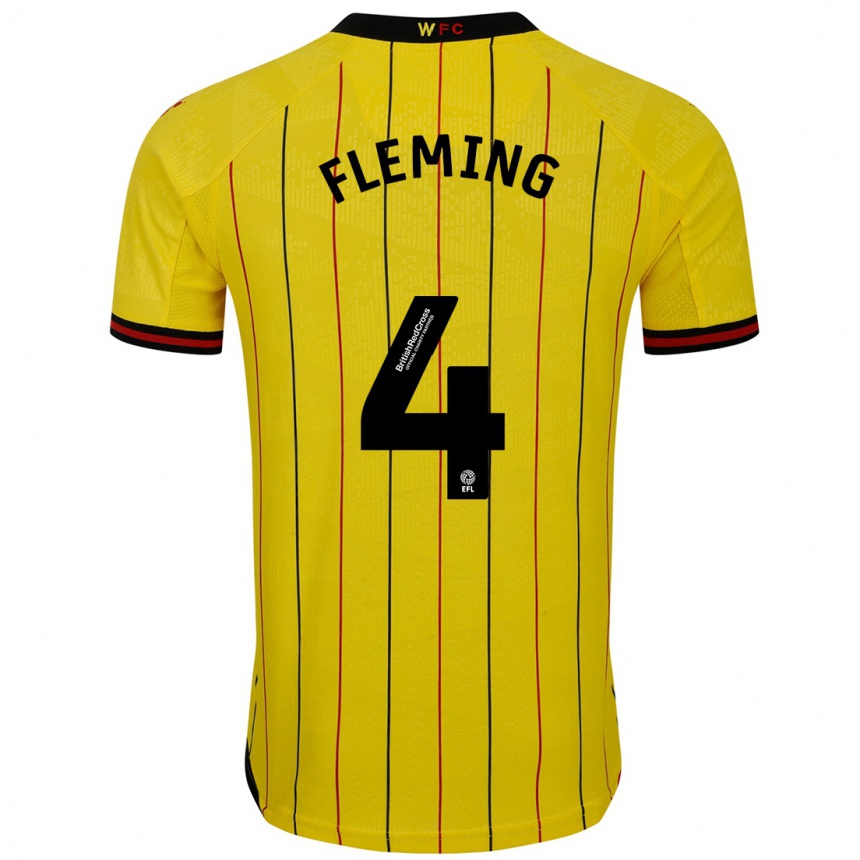 Kids Football Charlotte Fleming #4 Yellow Black Home Jersey 2024/25 T-Shirt