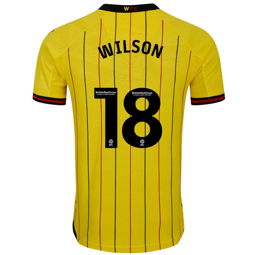 Kids Football Poppy Wilson #18 Yellow Black Home Jersey 2024/25 T-Shirt