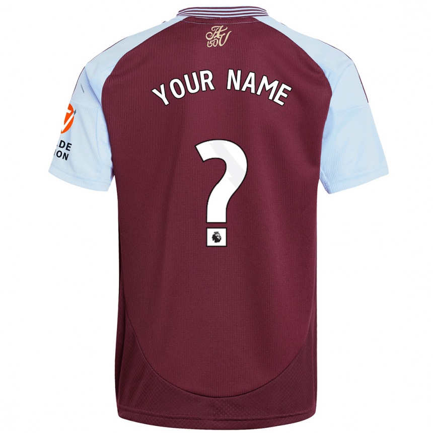 Kids Football Your Name #0 Burgundy Sky Blue Home Jersey 2024/25 T-Shirt