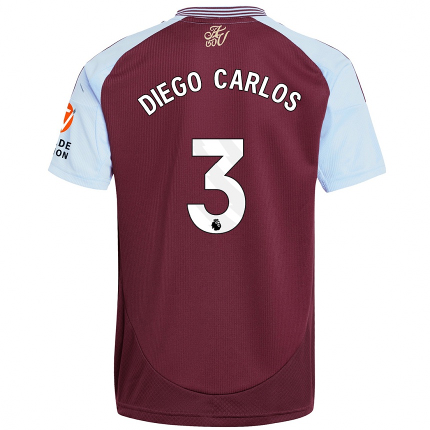 Kids Football Diego Carlos #3 Burgundy Sky Blue Home Jersey 2024/25 T-Shirt