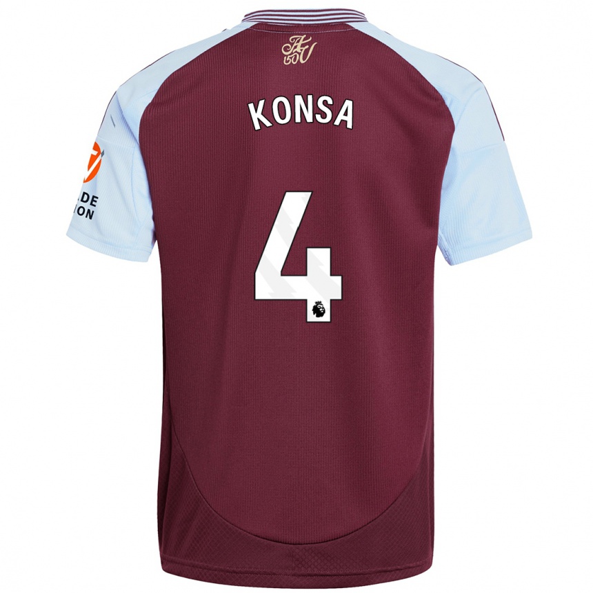 Kids Football Ezri Konsa #4 Burgundy Sky Blue Home Jersey 2024/25 T-Shirt