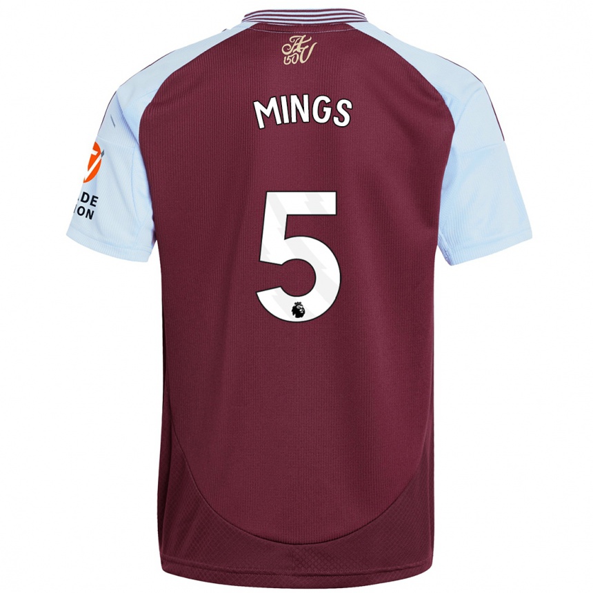 Kids Football Tyrone Mings #5 Burgundy Sky Blue Home Jersey 2024/25 T-Shirt