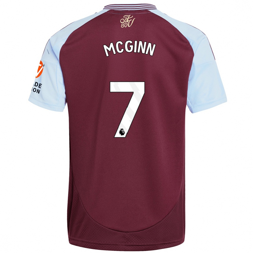 Kids Football John Mcginn #7 Burgundy Sky Blue Home Jersey 2024/25 T-Shirt