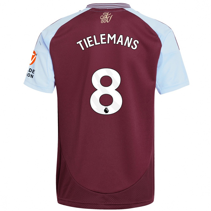 Kids Football Youri Tielemans #8 Burgundy Sky Blue Home Jersey 2024/25 T-Shirt