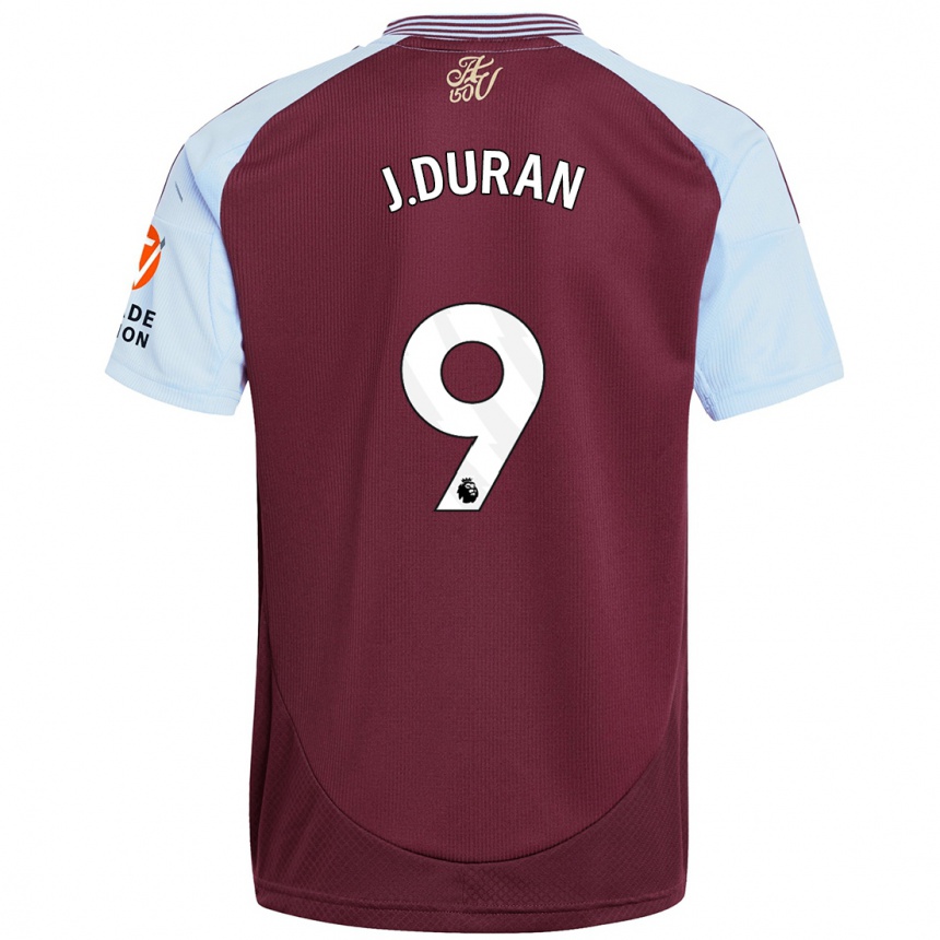 Kids Football Jhon Durán #9 Burgundy Sky Blue Home Jersey 2024/25 T-Shirt