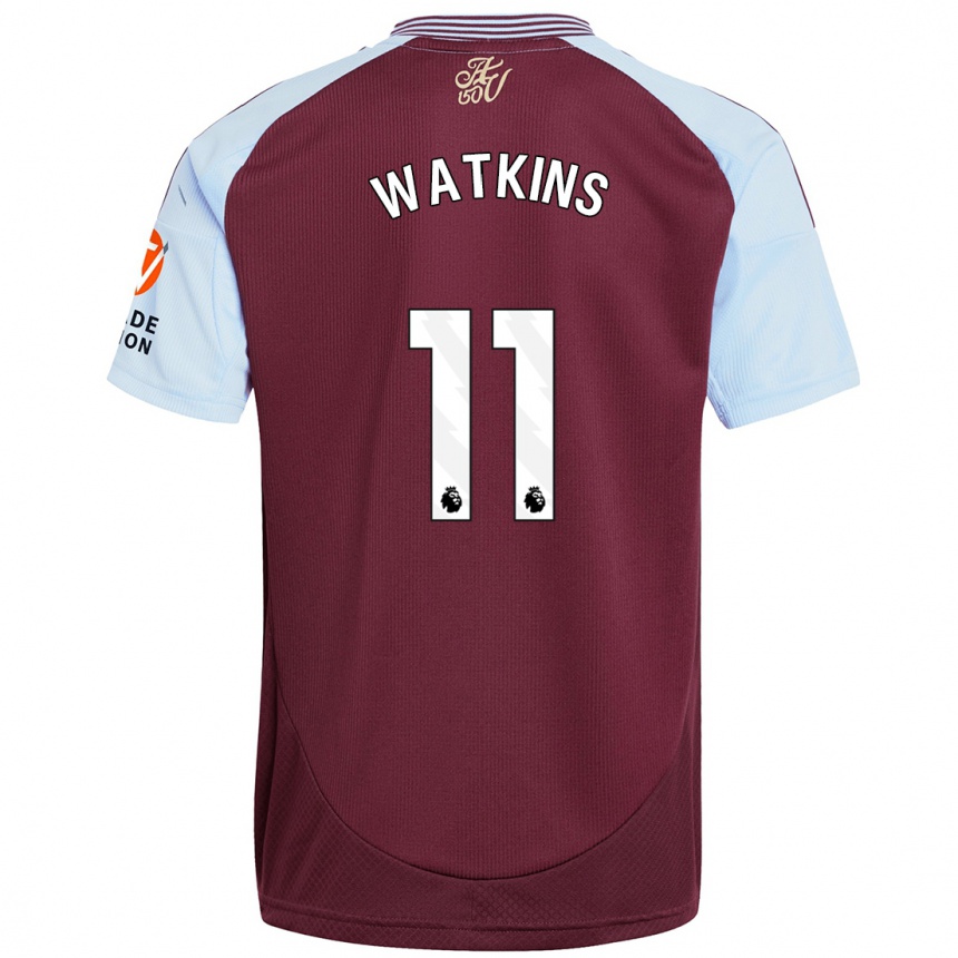 Kids Football Ollie Watkins #11 Burgundy Sky Blue Home Jersey 2024/25 T-Shirt