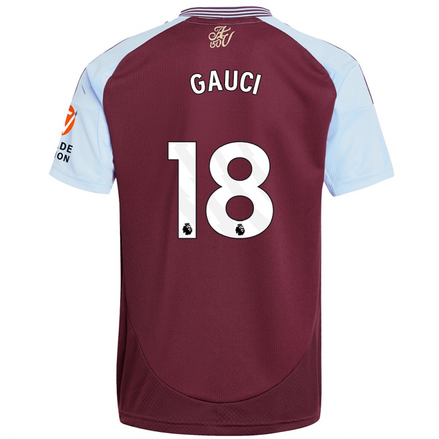 Kids Football Joe Gauci #18 Burgundy Sky Blue Home Jersey 2024/25 T-Shirt