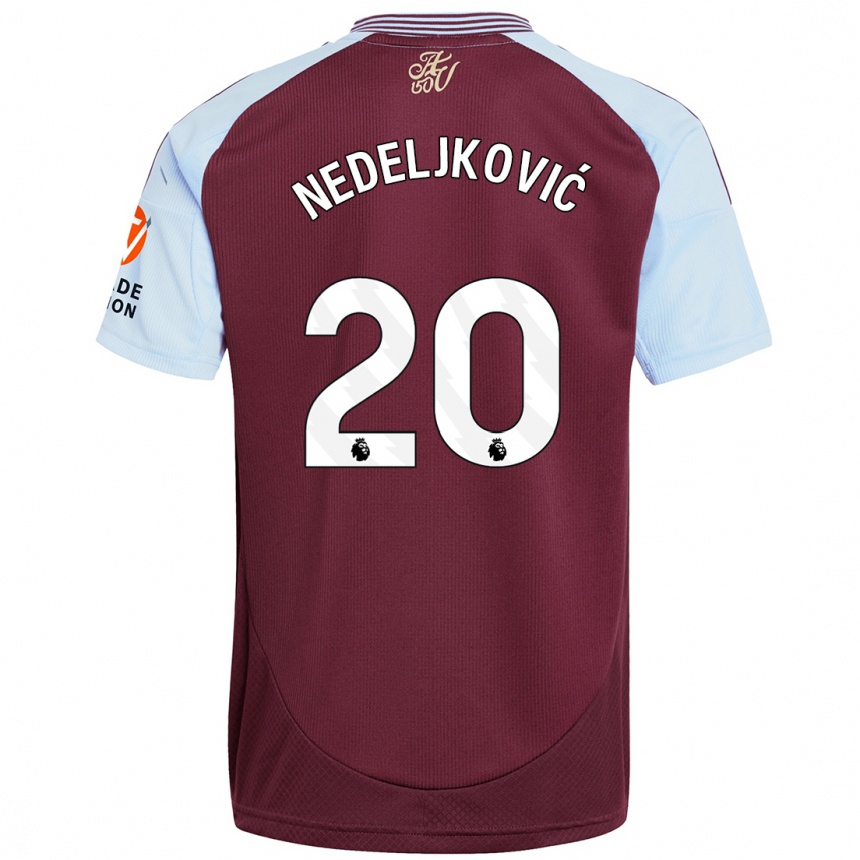 Kids Football Kosta Nedeljkovic #20 Burgundy Sky Blue Home Jersey 2024/25 T-Shirt