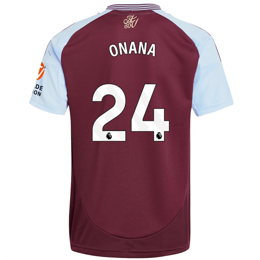 Kids Football Amadou Onana #24 Burgundy Sky Blue Home Jersey 2024/25 T-Shirt